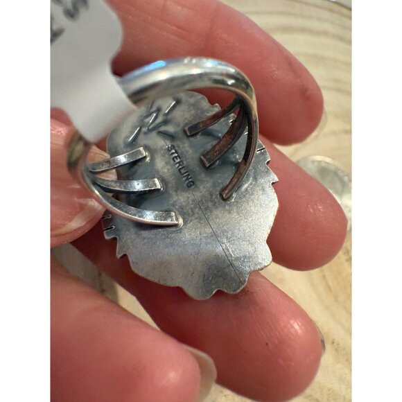 Navajo KL Sterling Silver Kingman Turquoise Cluster Statement Ring 7.5 signed - Picture 12 of 16